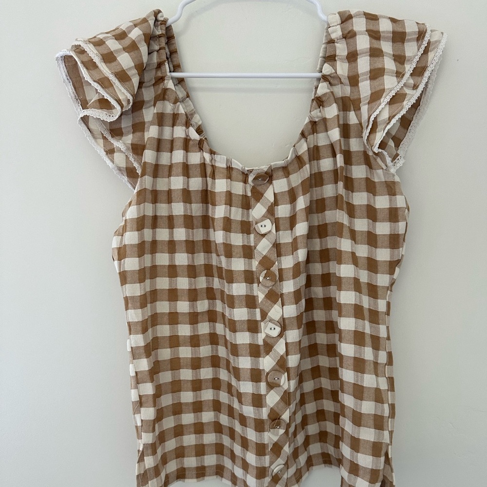NWT Small Matilda Jane Annabelle Plaid Off Shoulder Blouse Gingham - Picture 2 of 12